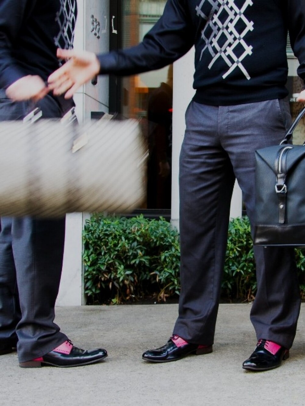 John Fluevog Black / Pink Leather Lace-up Oxford Shoes